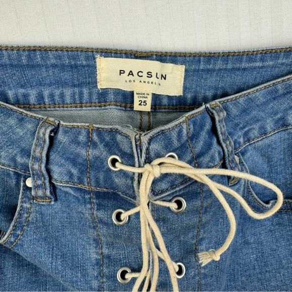 PacSun Lace-Up Denim Jean Mini Skirt Women’s 2 Size 25 Punchy Western Chic - Picture 2 of 4